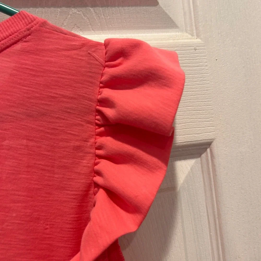 Nation LTD Elliot Ruffle Dress Women's Large Coral Pink Pima‎ Cotton